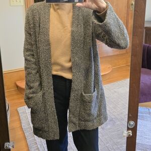 Ann Taylor Chunky Oversized Wool Cardigan | XS | Black, Tan, & Grey Varigated